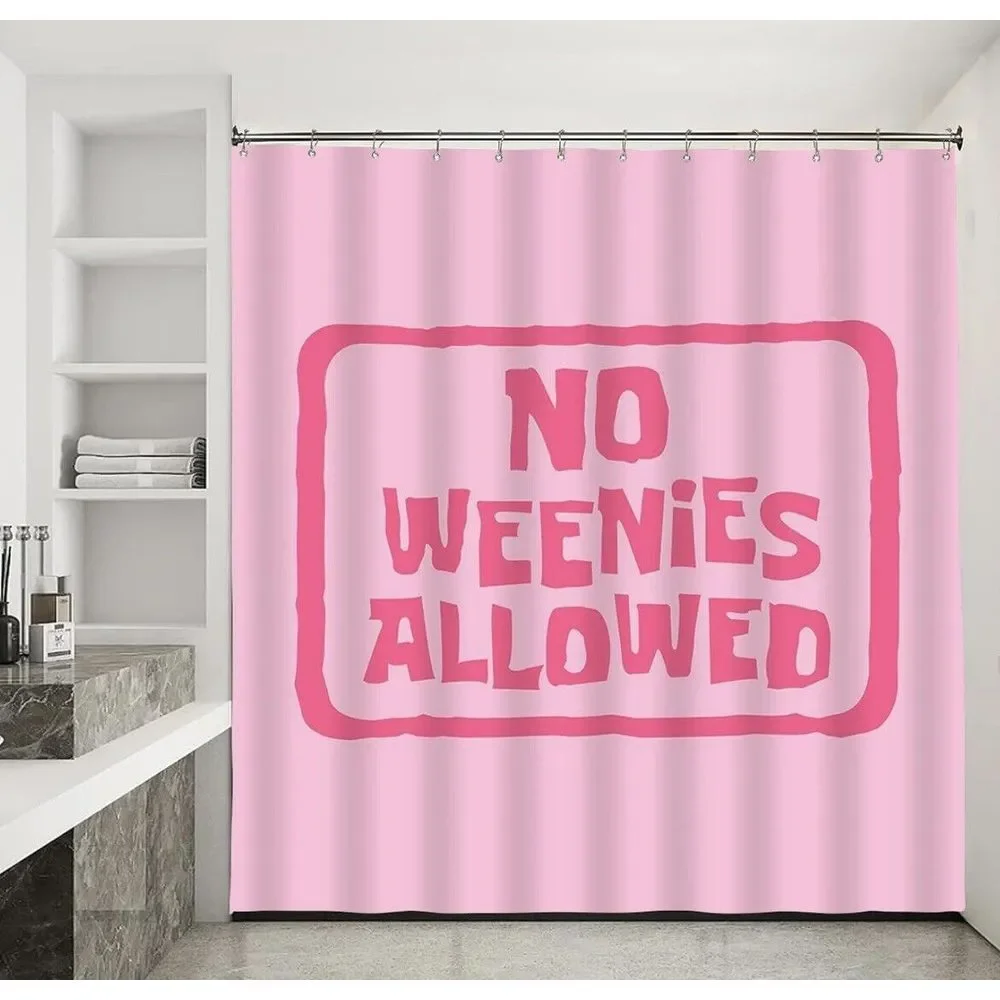 Pink Shower Curtain No‎ Weenies Allowed Funny Letters Print 72x78